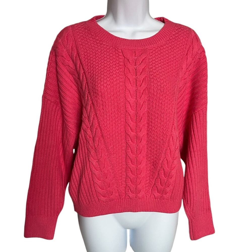 Tommy Hilfiger pink corded ribbed knit sweater crewneck 100% acrylic large